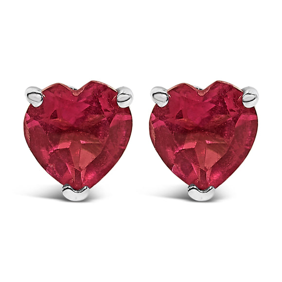 14K White Gold 5MM Heart Cut Purple Amethyst Solitaire Stud Earrings