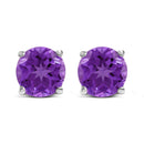 14K White Gold 5X5MM Round Purple Amethyst Solitaire Stud Earrings-1