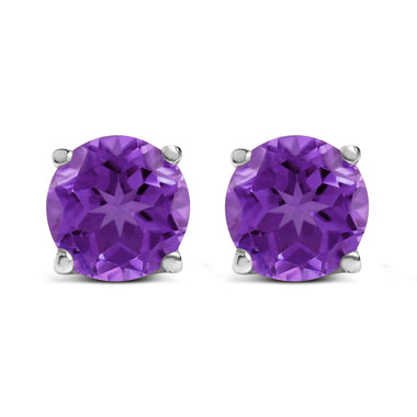 14K White Gold 5X5MM Round Purple Amethyst Solitaire Stud Earrings