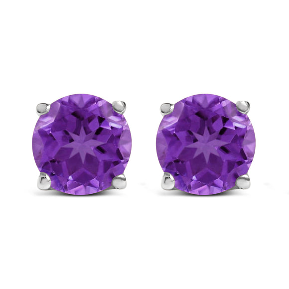 14K White Gold 5X5MM Round Purple Amethyst Solitaire Stud Earrings