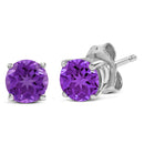 14K White Gold 5X5MM Round Purple Amethyst Solitaire Stud Earrings-2