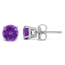 14K White Gold 5X5MM Round Purple Amethyst Solitaire Stud Earrings-3