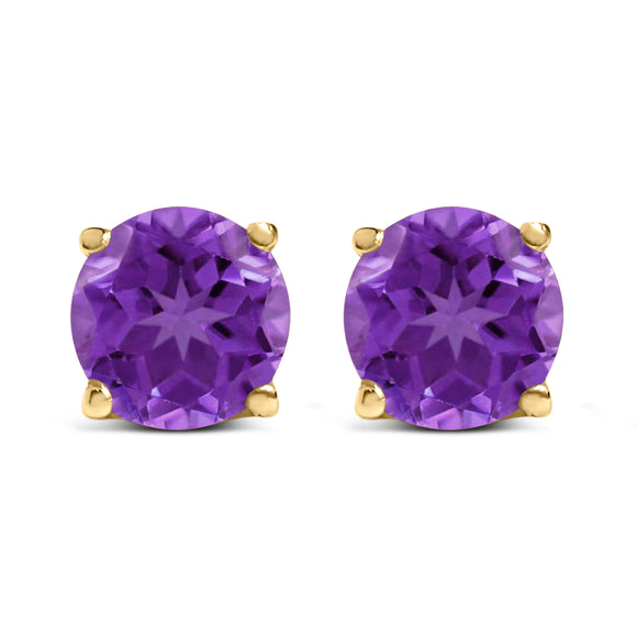 14K White Gold 5X5MM Round Purple Amethyst Solitaire Stud Earrings