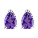 14K White Gold 6x4MM Pear Shaped Purple Amethyst Solitaire Stud Earrings-1
