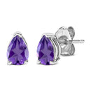 14K White Gold 6x4MM Pear Shaped Purple Amethyst Solitaire Stud Earrings-2