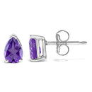 14K White Gold 6x4MM Pear Shaped Purple Amethyst Solitaire Stud Earrings-3