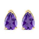 14K White Gold 6x4MM Pear Shaped Purple Amethyst Solitaire Stud Earrings-8