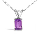 14K White Gold 6x4MM Emerald Cut Purple Amethyst Solitaire Pendant Necklace-2