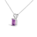 14K White Gold 6x4MM Emerald Cut Purple Amethyst Solitaire Pendant Necklace-3