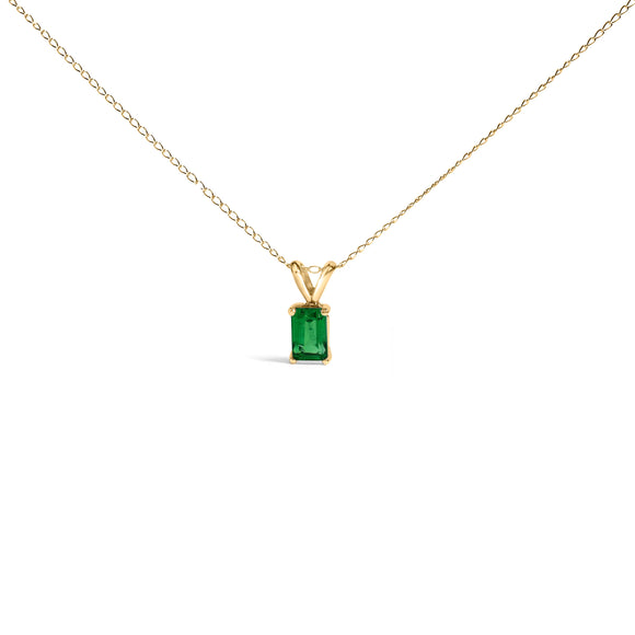 14K White Gold 6x4MM Emerald Cut Purple Amethyst Solitaire Pendant Necklace
