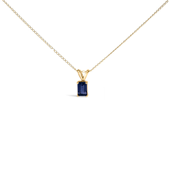 14K White Gold 6x4MM Emerald Cut Purple Amethyst Solitaire Pendant Necklace