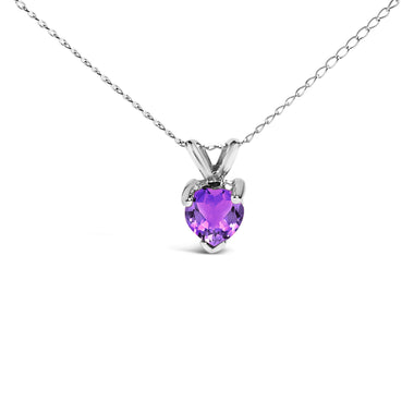 14K White Gold 5X5 MM Heart Shaped Purple Amethyst Solitaire Pendant Necklace - 0