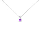 14K White Gold 5x5 MM Square Shaped Purple Amethyst Solitaire Pendant Necklace-1