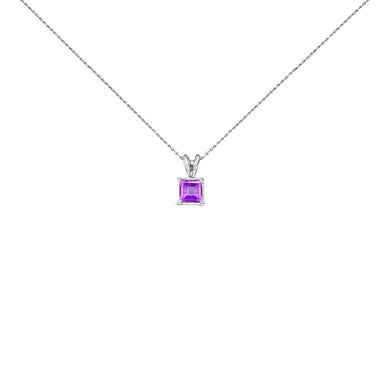 14K White Gold 5x5 MM Square Shaped Purple Amethyst Solitaire Pendant Necklace