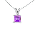 14K White Gold 5x5 MM Square Shaped Purple Amethyst Solitaire Pendant Necklace-2