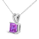 14K White Gold 5x5 MM Square Shaped Purple Amethyst Solitaire Pendant Necklace-3