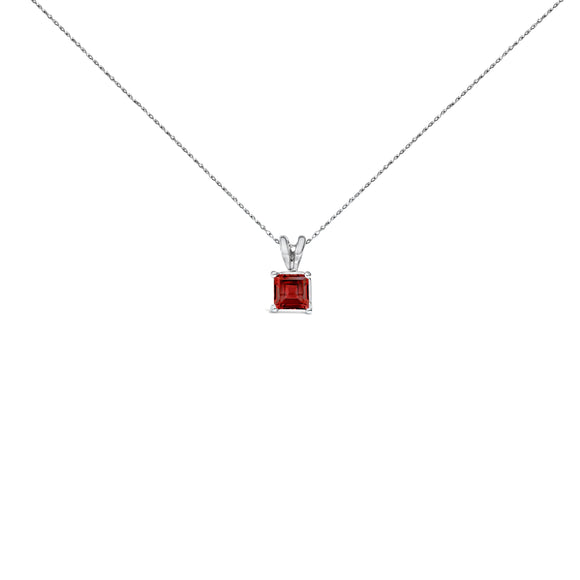 14K White Gold 5x5 MM Square Shaped Purple Amethyst Solitaire Pendant Necklace