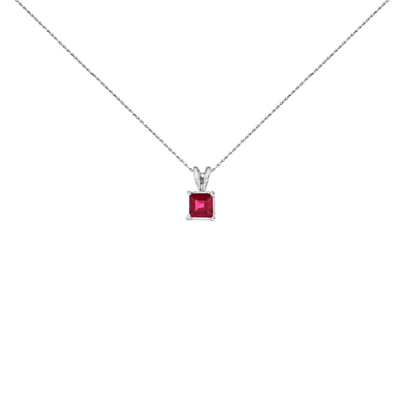 14K White Gold 5x5 MM Square Shaped Purple Amethyst Solitaire Pendant Necklace