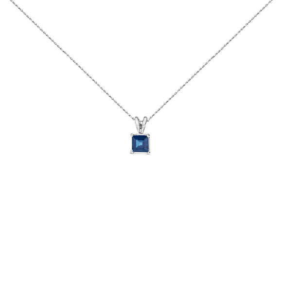14K White Gold 5x5 MM Square Shaped Purple Amethyst Solitaire Pendant Necklace