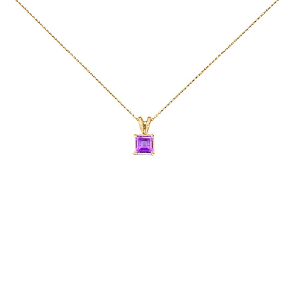 14K White Gold 5x5 MM Square Shaped Purple Amethyst Solitaire Pendant Necklace