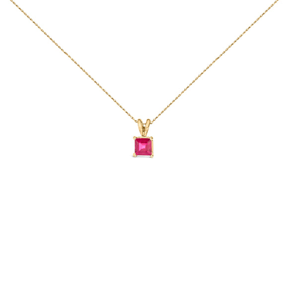 14K White Gold 5x5 MM Square Shaped Purple Amethyst Solitaire Pendant Necklace