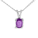 14K White Gold 6x4MM Oval Shaped Purple Amethyst Solitaire Pendant Necklace-2