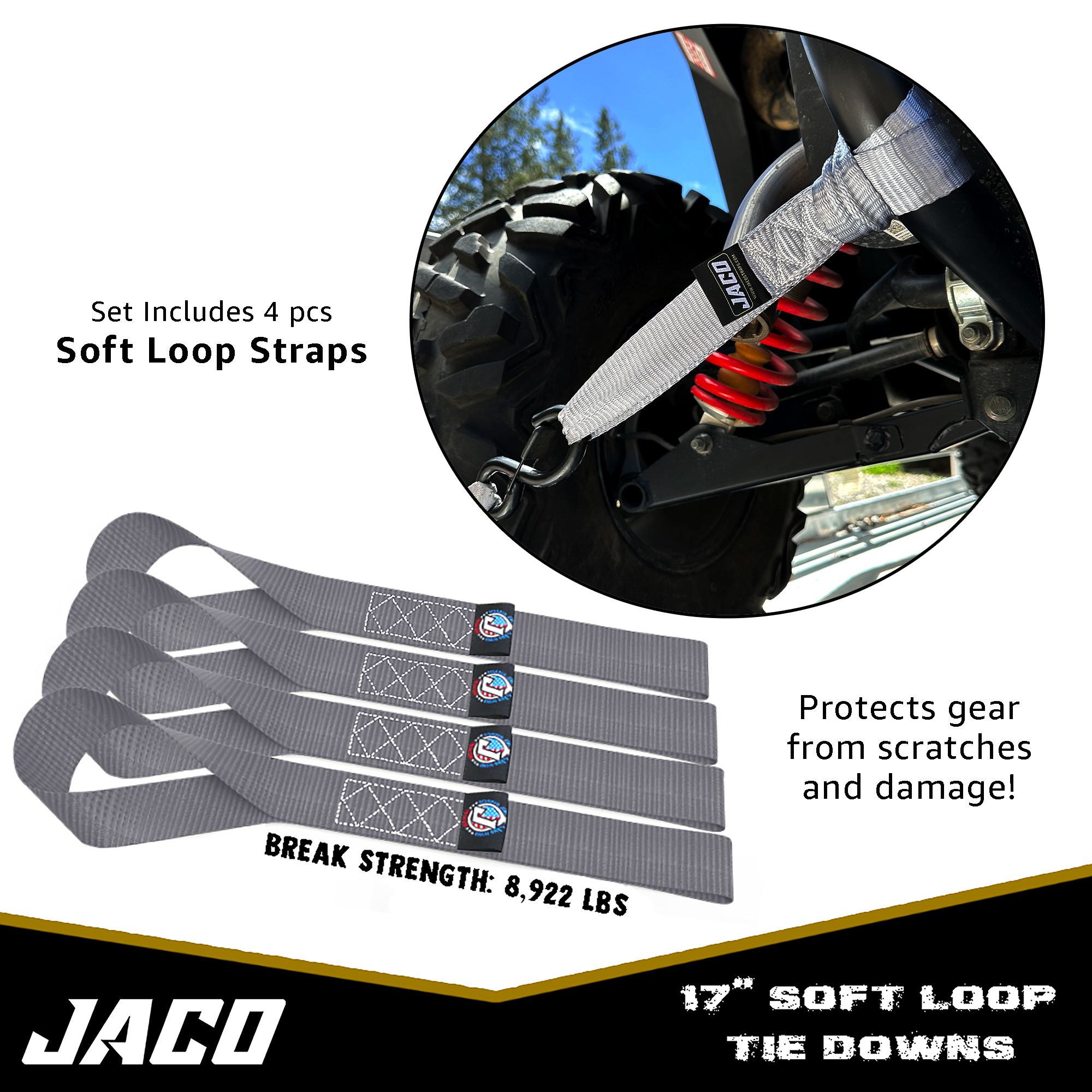 Heavy Duty Ratchet Tie Down Straps with Soft Loops (1.6" x 8 ft) | AAR Certified Break Strength (5,208 lbs)