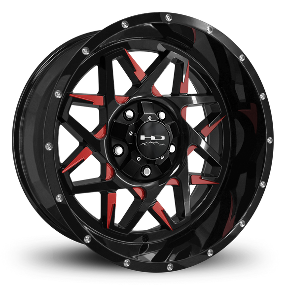 HD Offroad Caliber 20x10 -25 5x127/5x139.7mm 78.1mm Gloss Red&BK/Milled Face