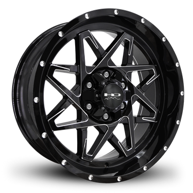 HD Offroad Caliber 20x9 -10 6x135/6x139.7mm 106.2mm Gloss Black/Milled Edge