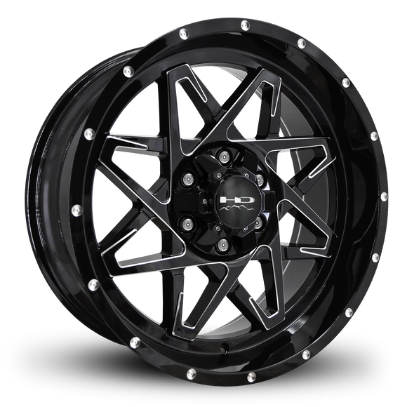 HD Offroad Caliber 20x9 -10 6x135/6x139.7mm 106.2mm Gloss Black/Milled Edge