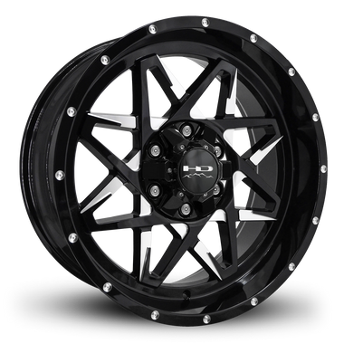 HD Offroad Caliber 20x9 -10 6x120/6x139.7mm 78.1mm Gloss Black/Milled Face