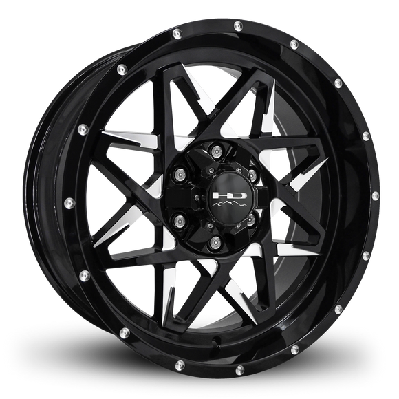 HD Offroad Caliber 20x9 -10 6x120/6x139.7mm 78.1mm Gloss Black/Milled Face