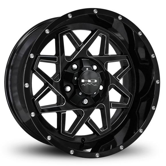 HD Offroad Gridlock 20x10 -25 5x127/5x139.7mm 106.2mm Gloss Black/Milled Edge