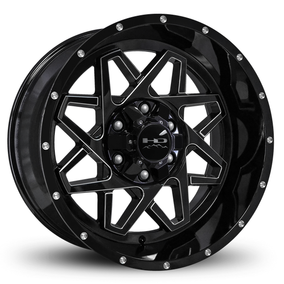 HD Offroad Gridlock 20x10 -40 6x135/6x139.7mm 106.2mm Gloss Black/Milled Edge