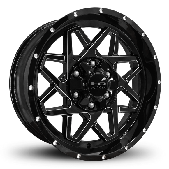 HD Offroad Gridlock 20x9 -10 6x135/6x139.7mm 106.2mm Gloss Black/Milled Edge