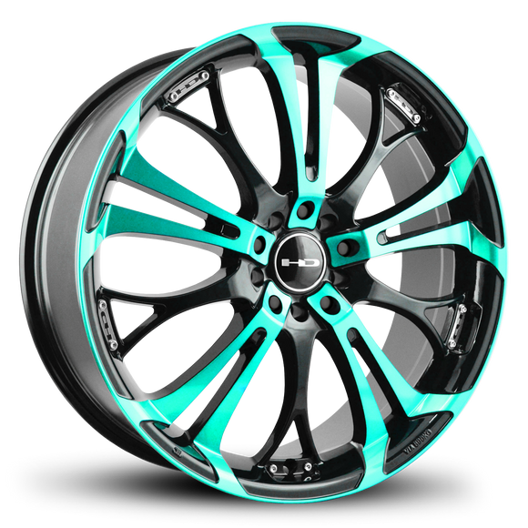 HD Wheels Spinout 22x8.5 +45 5x127/5x114.3mm 73.1mm Gloss Teal&BK/Machined Face