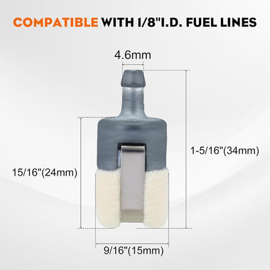 10-Pack 125-527 Fuel Filter for Echo PB250 PB250LN PB200 PB2100 PB2155 PE200 PE2100 PE211 ES210 ES250 Blower Mantis 7222 722E 7222M 7225 Tiller # A369000480 - 0
