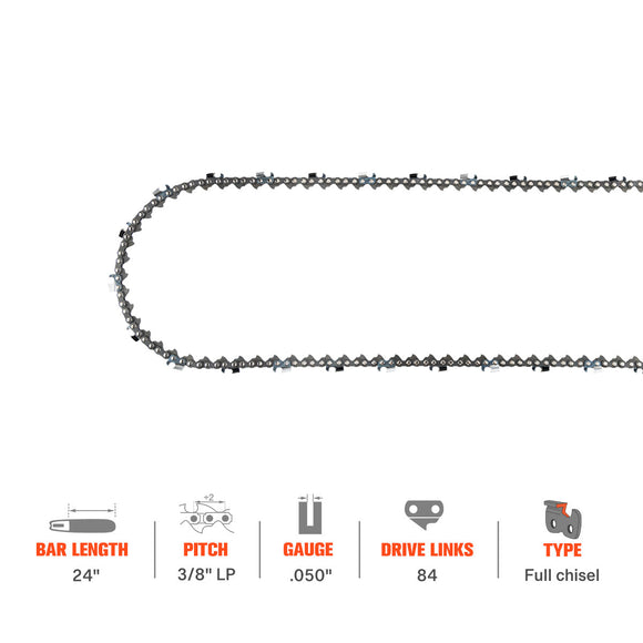 Hipa Full Skip Chain 3/8" .050" 84 DL 24 Inch For Husqva 455 55 257 261 357XP Rancher Echo CS-590 Chainsaw