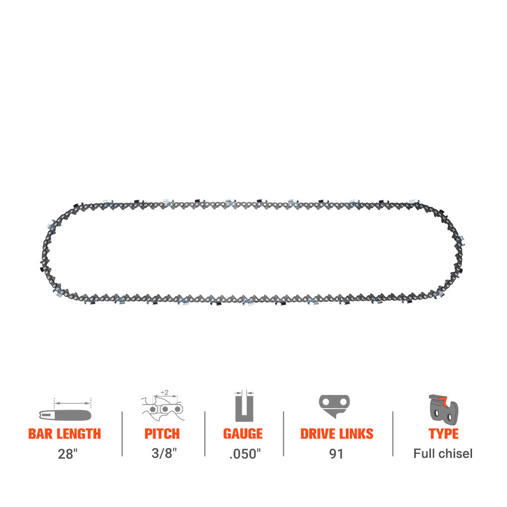 Hipa Full Skip Chain 3/8" .050" 91 DL 28 Inch For Stihl MS660 MS661 MS441 MS440 Chainsaw