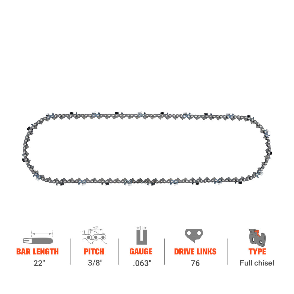 Hipa Full Skip Chain 3/8" .063" 76 DL 22 Inch For Stihl MS461 MS460 MS440 066 MS290 028 Chainsaw