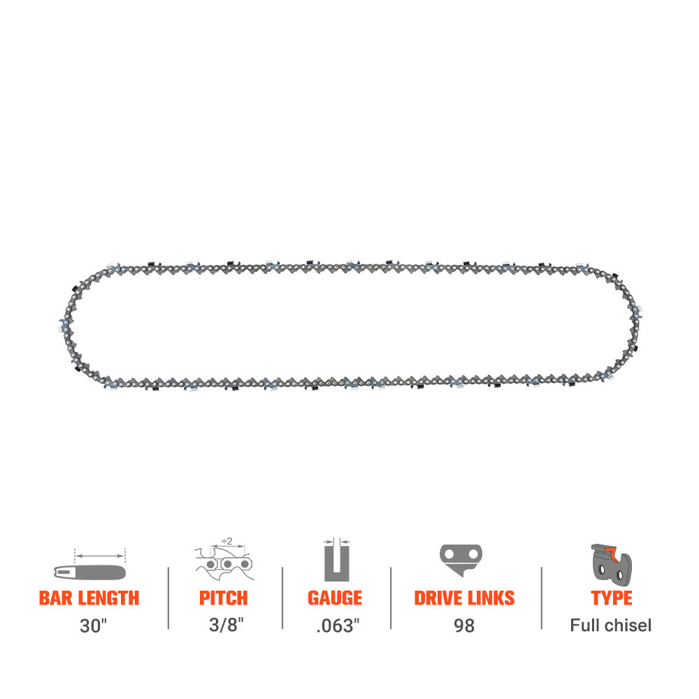 Hipa Full Skip Chain 3/8" .063" 98 DL 30 Inch For Stihl MS 461 440 460 660 Poulan Chainsaw