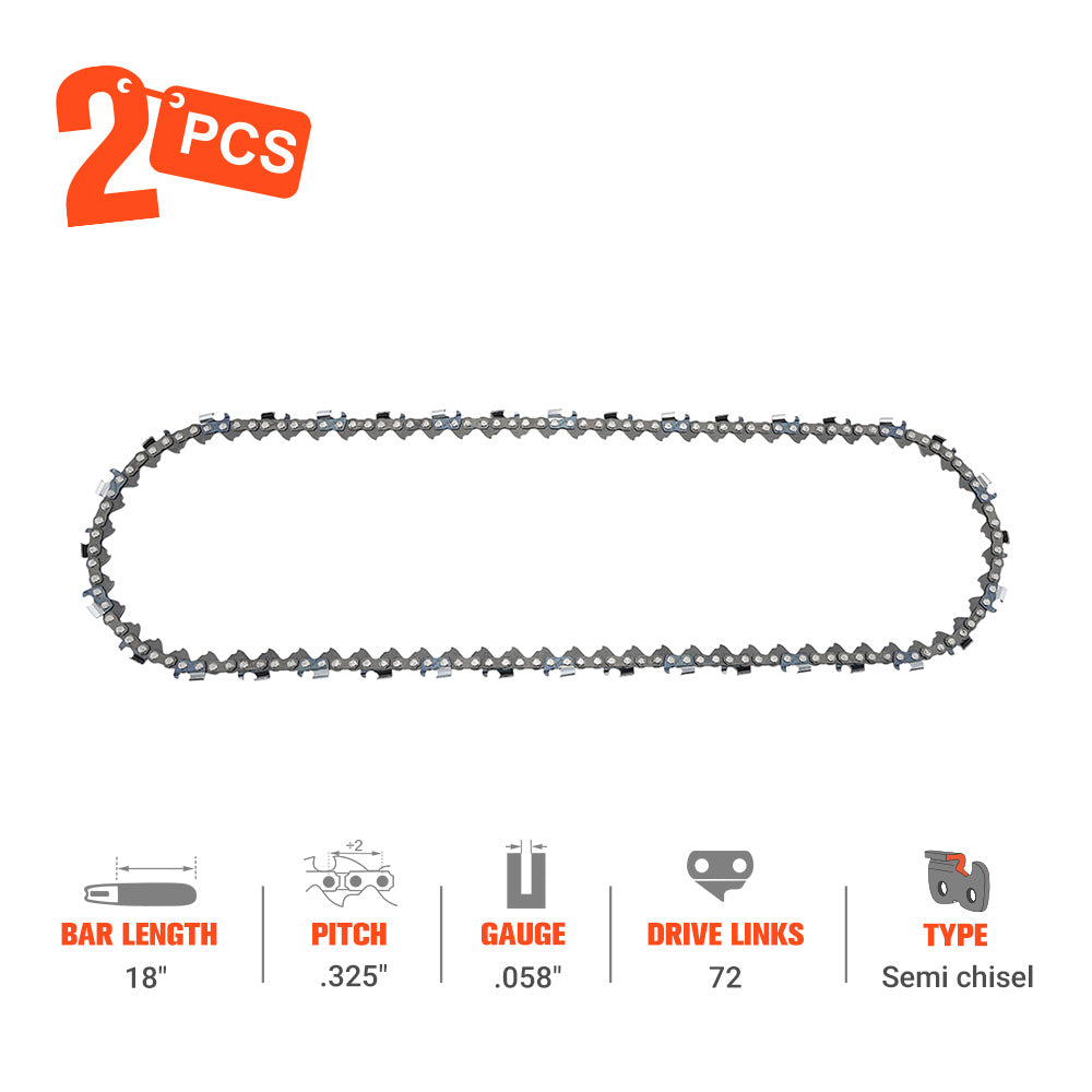 Hipa 18 Inch Ripping Chain .325 .058 72 DL For Husqvarna 455 445 55 Rancher Jonsered Echo CS450p CS450 CS530 CS400 Chainsaw - 0