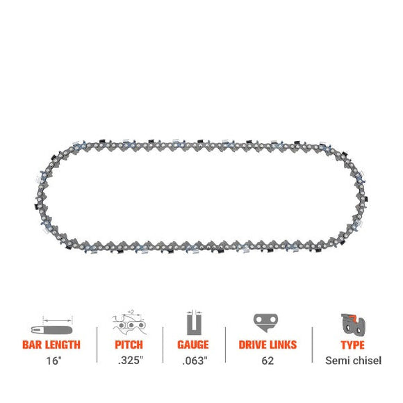 16 Inch Ripping Chain .325 .063 62 DL For Stihl MS250 MS250C MS251C-BE MS251C Chainsaw # 26 RM3-62 3639 005 0062
