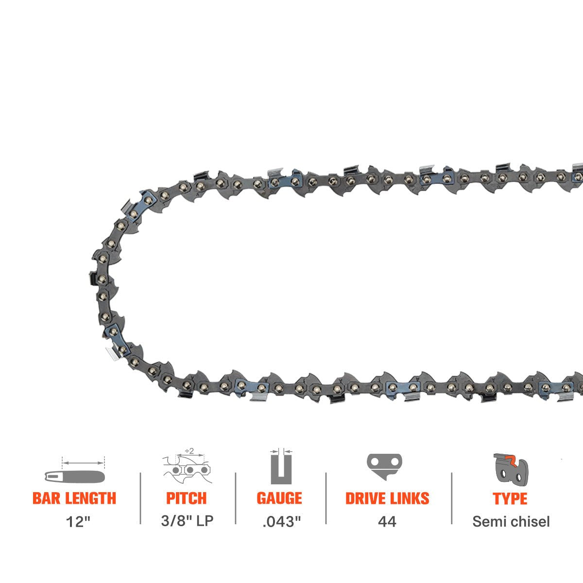 Hipa 12 Inch Chain 3/8 LP .043 Gauge 44 DL For Oregon R44 Advance Cut Echo PPT-230 PPF-210 PPF-211 Stihl MS170 MS180C Shindaiwa P230 P231 Pole Saw Chainsaw