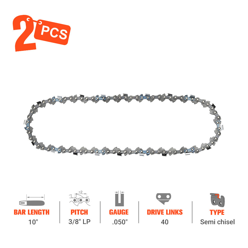 Hipa 10 Inch Chain 3/8 LP .050 40 DL For Sun Joe Swj803e Oregon S40 Worx WG309 Remington RM1015PS RM1025P RM1025SPS Pole Saw Chainsaw