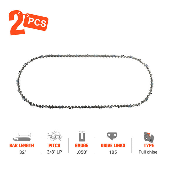 Hipa Full Skip Chain 3/8" .050" 105 DL 32 Inch For Husqvarna 372XP 395XP 572XP Echo CS-600P CS-620P Jonsered 670 Stihl MS660 066 MS460 Poulan Chainsaw