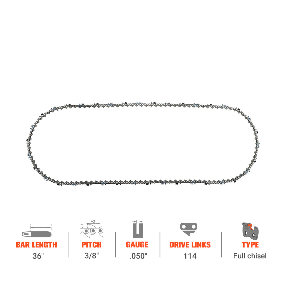 Hipa Full Skip Chain 3/8" .050" 114 DL 36 Inch For Stihl MS440 MS441 MS461 MS660 MS391 Chainsaw - 0