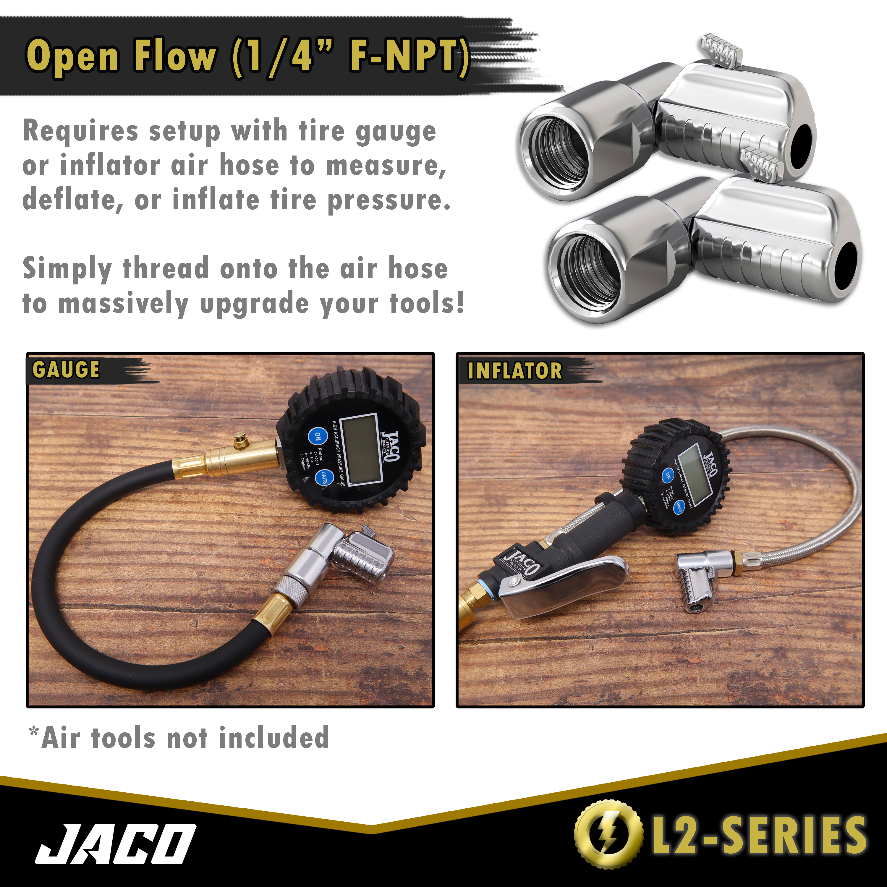 Lightning™ L2-Series Tire Air Chuck | Open Flow, 1/4" F-NPT (2 Pack)