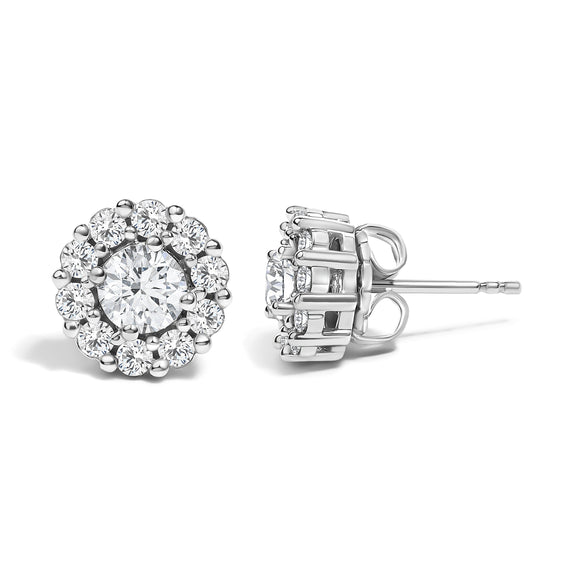 10K White Gold 1 1/2 Cttw Lab Grown Diamond Halo Stud Earrings
