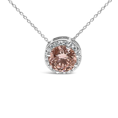 14K White Gold 2 3/8 Cttw Lab Grown Pink Diamond Solitaire with Halo Pendant Necklace - 17" Inches - 0